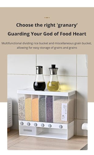 NNEOBA 1pc Wall-Mounted Multi-Grid Food Dispenser - Large Capacity Rice Bucket