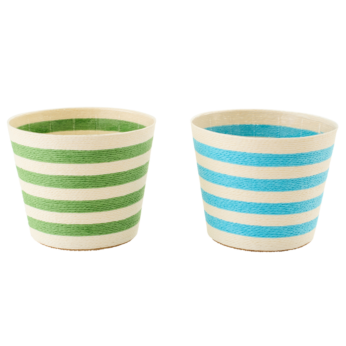 J-Line bloempot Gestreept - papier - azuurblauw/groen - extra small - set van 2