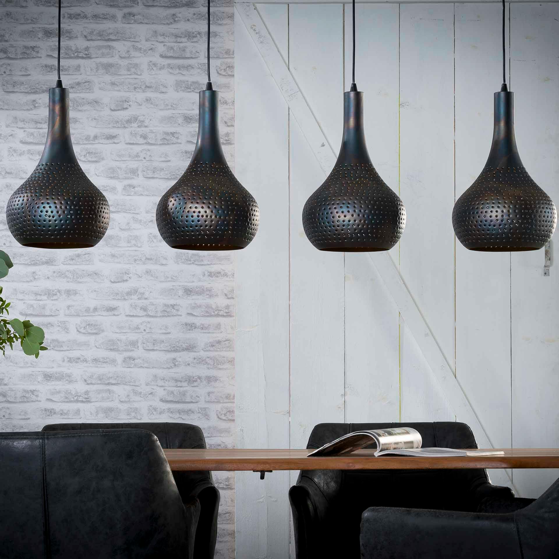 Suspension luminaire noir 4 lampes métal ajouré 130 cm JAVA