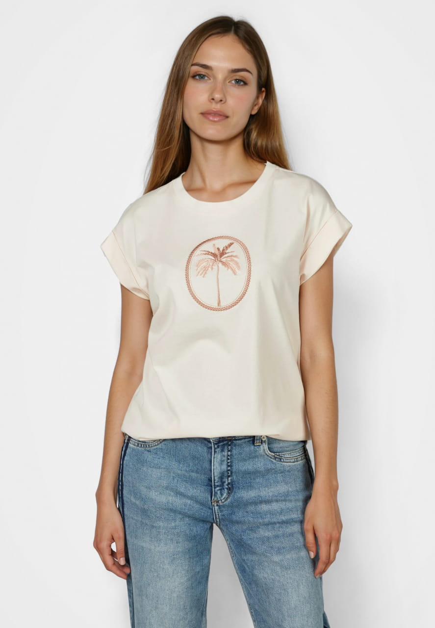 Shirt mit Palmenstick aus Glanzgarn