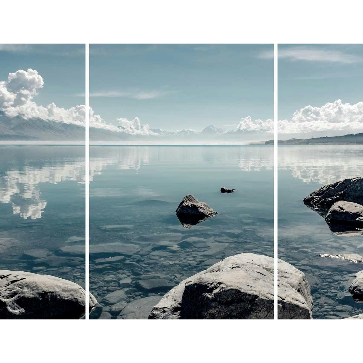 GRANDS ESPACES - Triptyque sur toile rivière avec rocher 125x97 cm