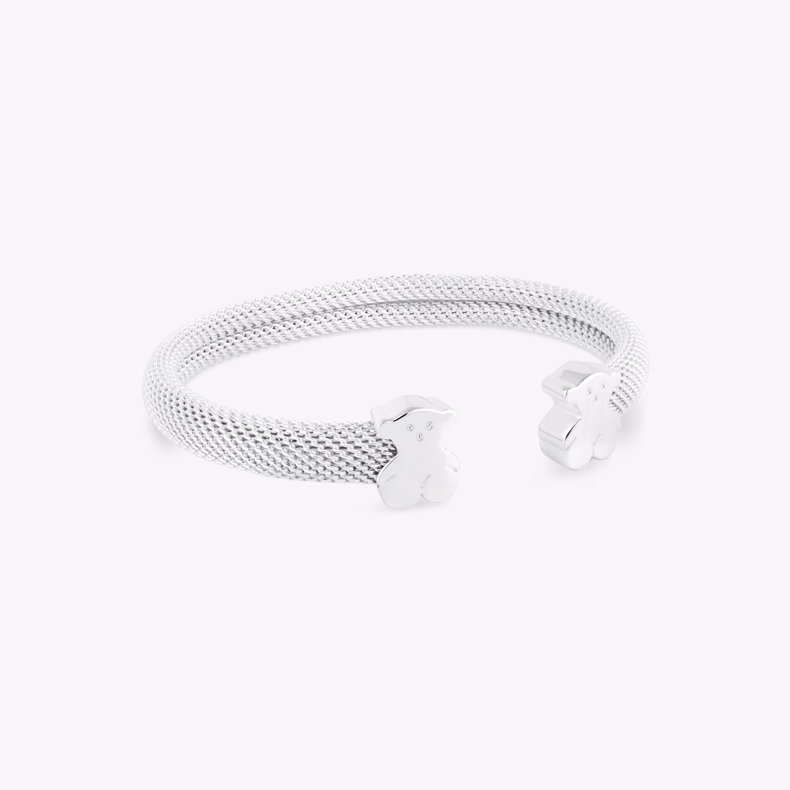 Esclava de plata con malla de 7x4 y motivos oso Mesh