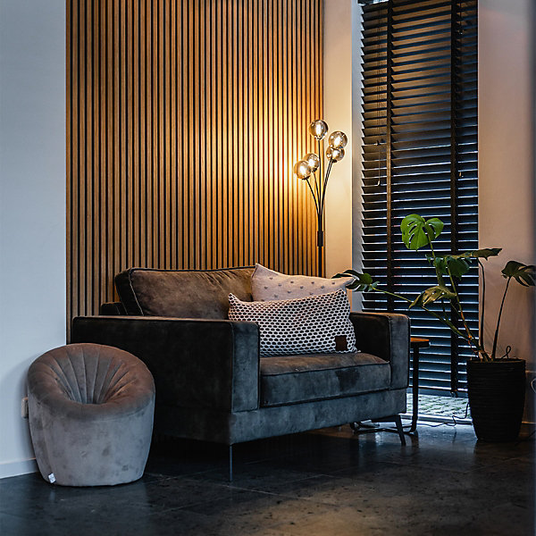 Lampadaire moderne noir 5 lumières avec verre fumé - Athènes