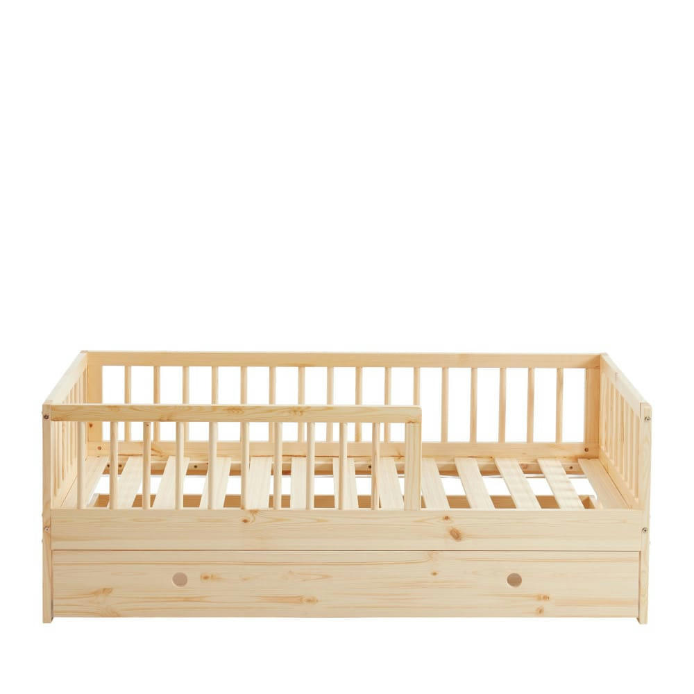 SASHA - Cadre de lit pour enfant en bois massif avec tiroir 70x140cm bois clai