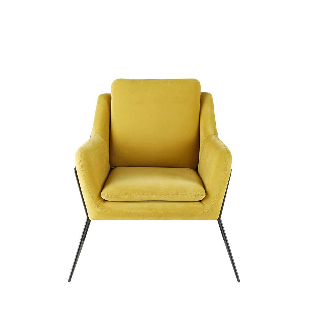Jasper - Fauteuil en velours jaune moutarde