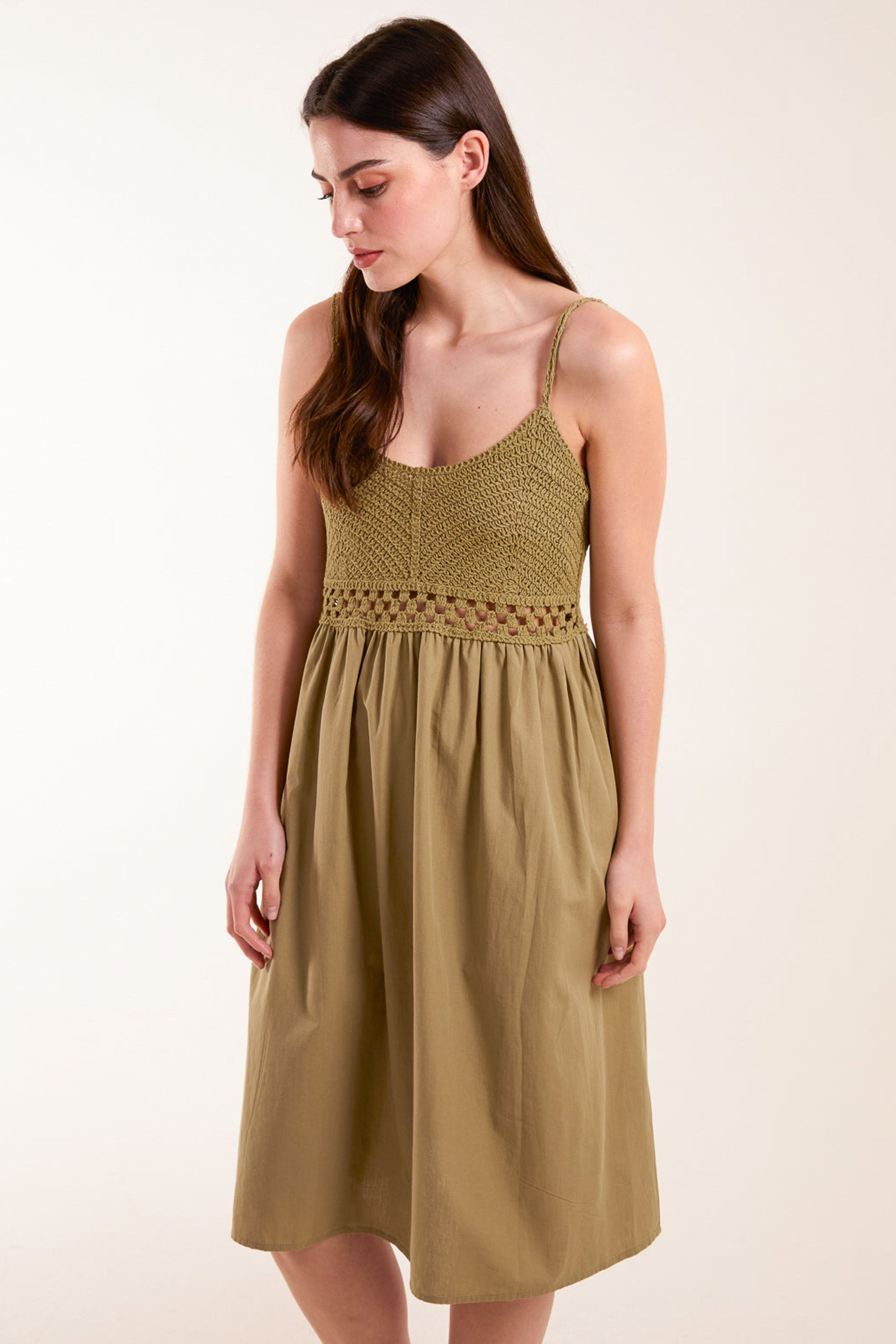 Blue Vanilla Pale Green Crochet Strap Midi Cami Dress