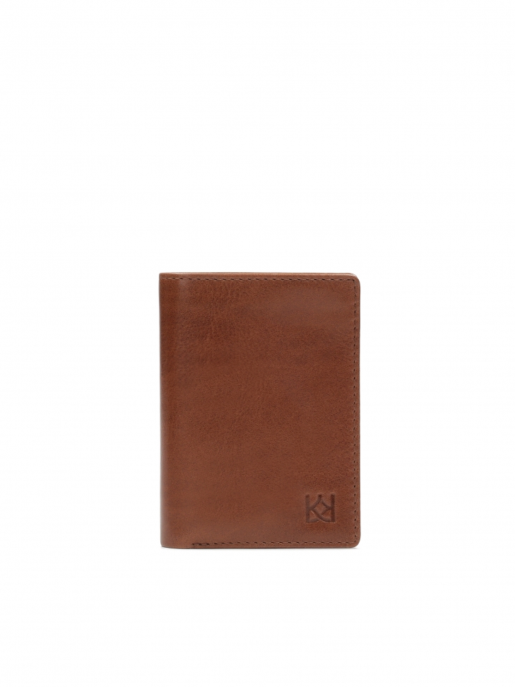 Brown leather double folding wallet