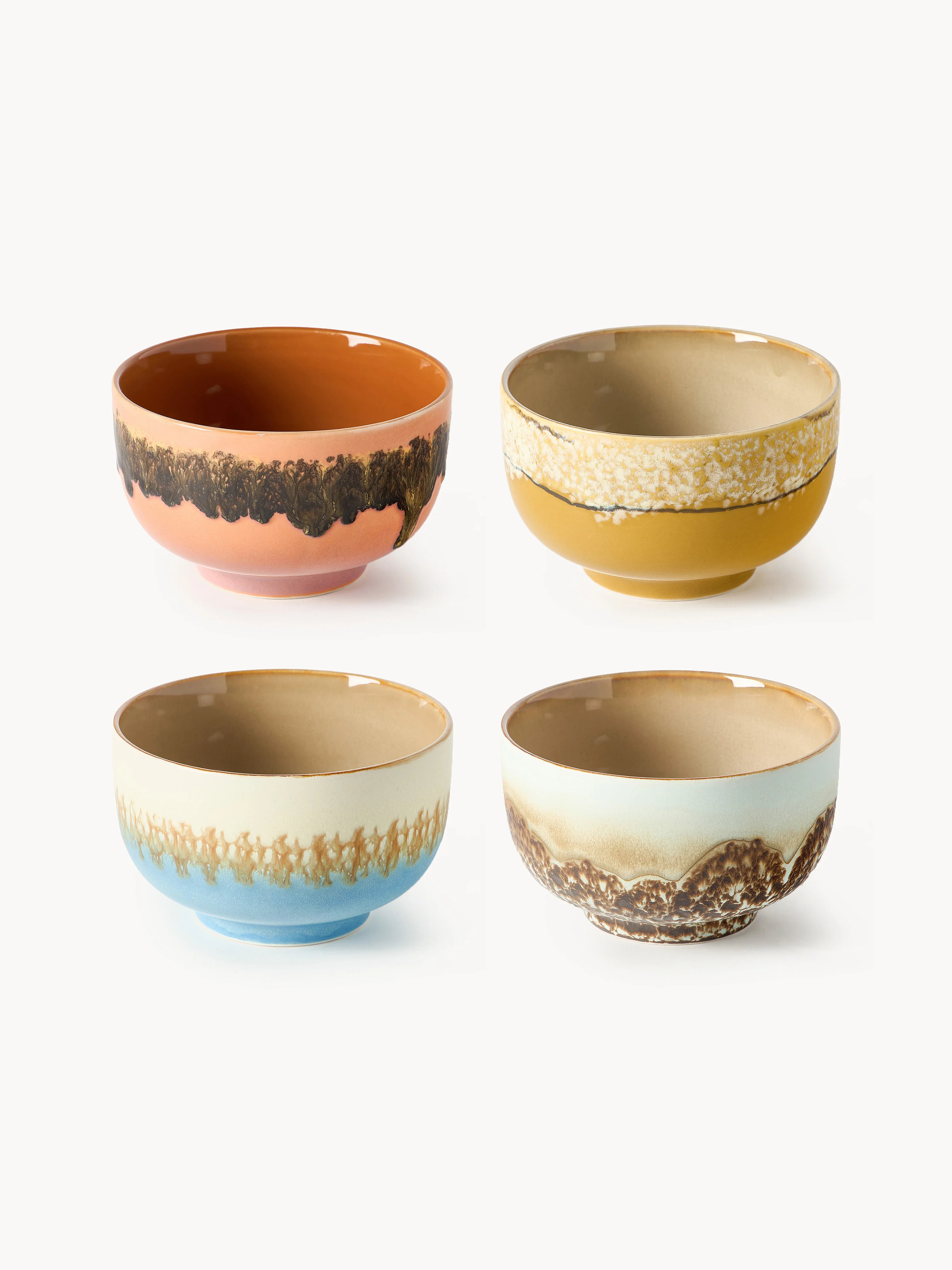 Handgemachte Schälchen 70's mit reaktiver Glasur, 4er-Set