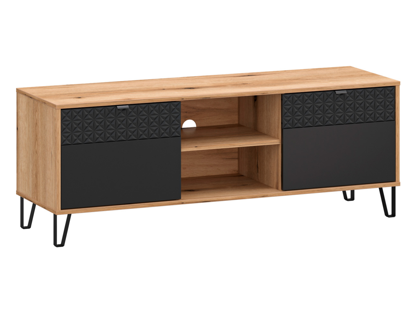 Szafka RTV Bellano 140 cm z 2 drzwiami i półkami dąb evok/czarny
