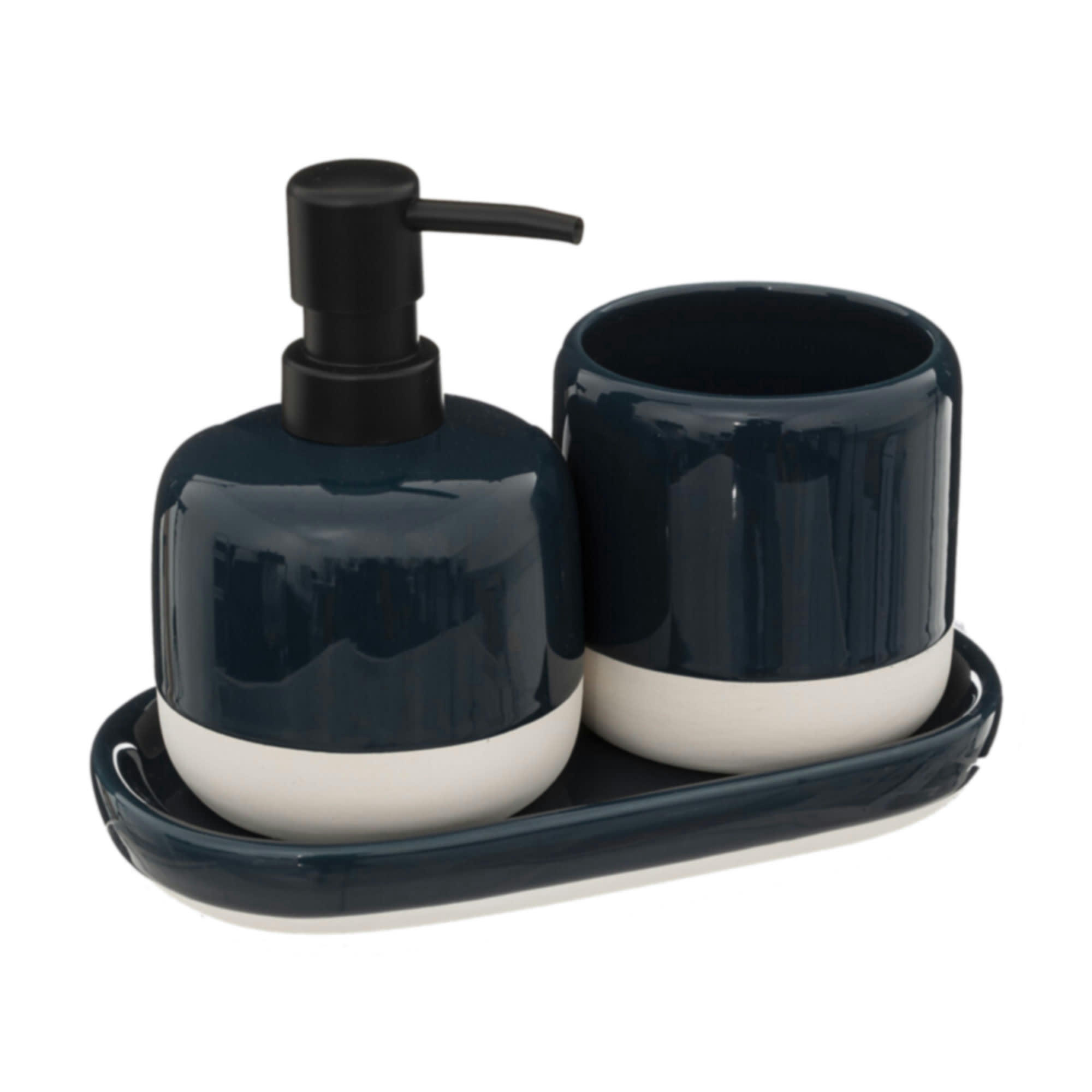 - Set salle de bain céramique bleu pétrole , blanc et noir - 3 pièces