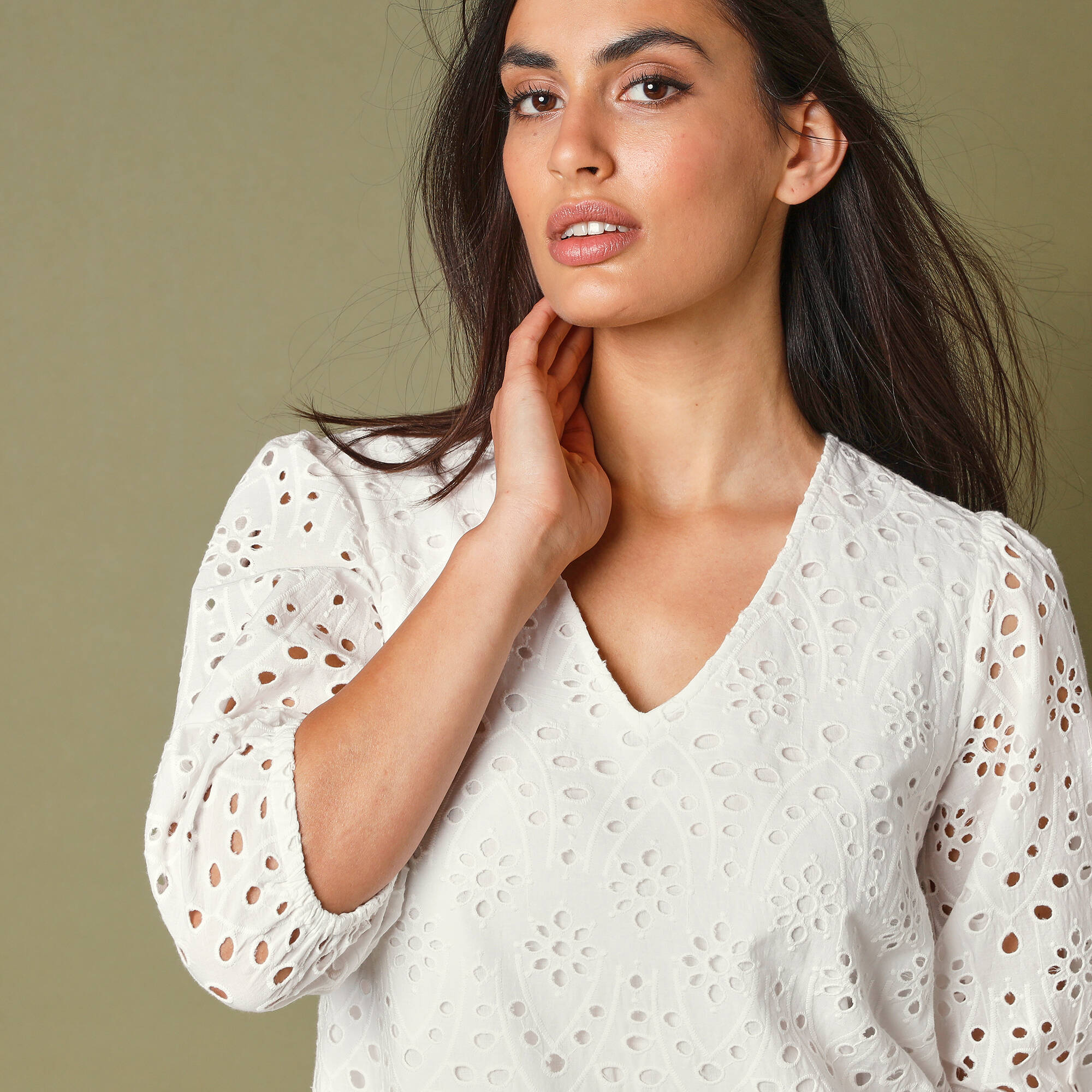 Robe broderie anglaise manches 3/4