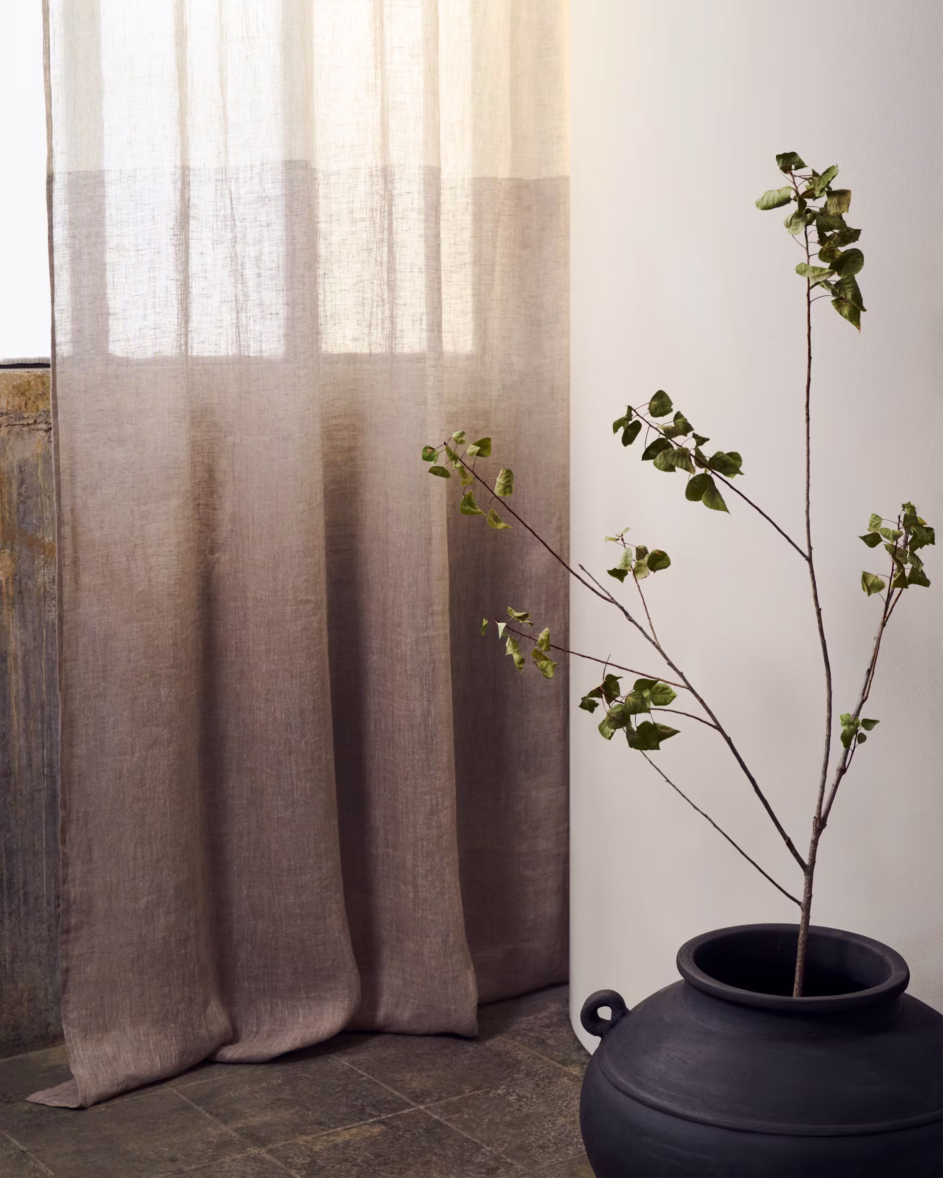 Cortina Melba 100% lino natural y gris 140 x 270 cm