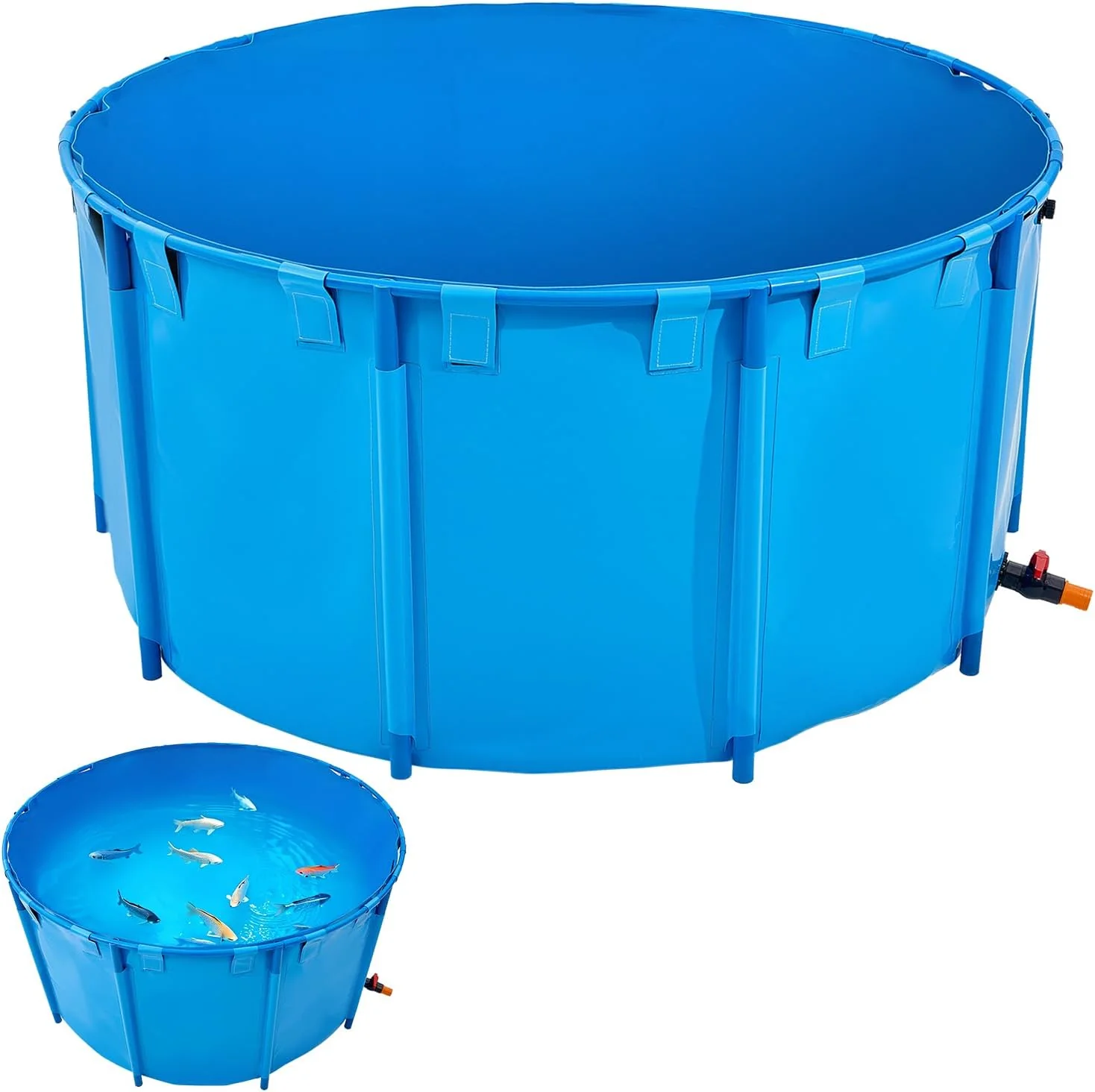 818 Gallon Foldable PVC Koi Fish Tank, Round Aquaculture Pond with Drain Valve (Blue)