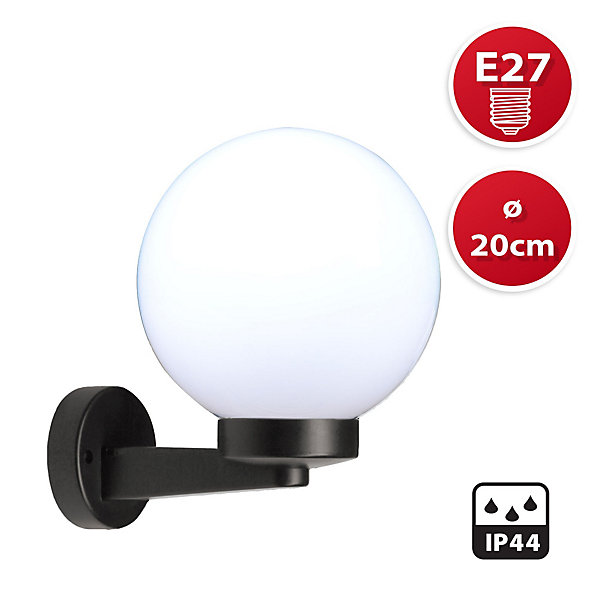 Applique avec sphère pour extérieur en PMMA, 200 mm, culot E27, blanc