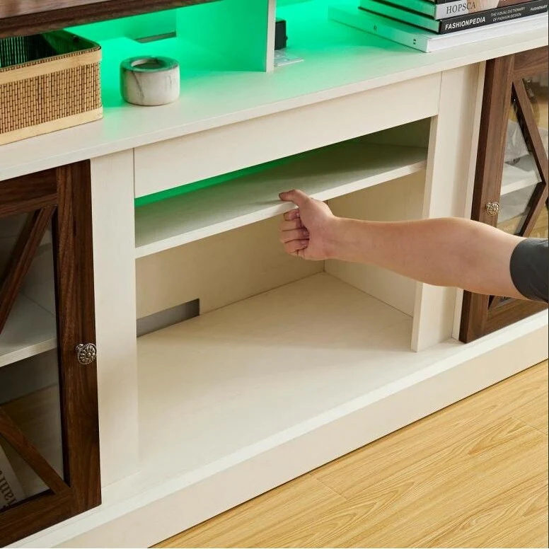 Modern Farmhouse TV Stand with 23-Inch Electric Fireplace and Sliding Barn Doors for 65/70/75-Inch TVs