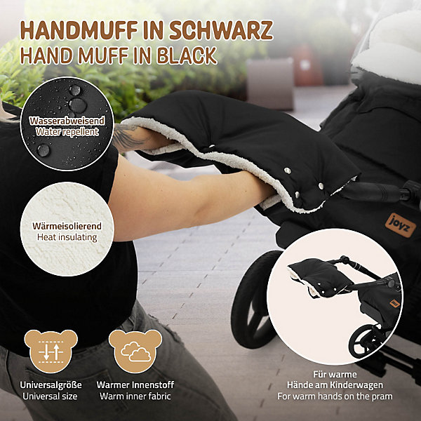 Chauffre-mains pour pousette Joyz noir en polyester flanelle douce taille universelle lavable
