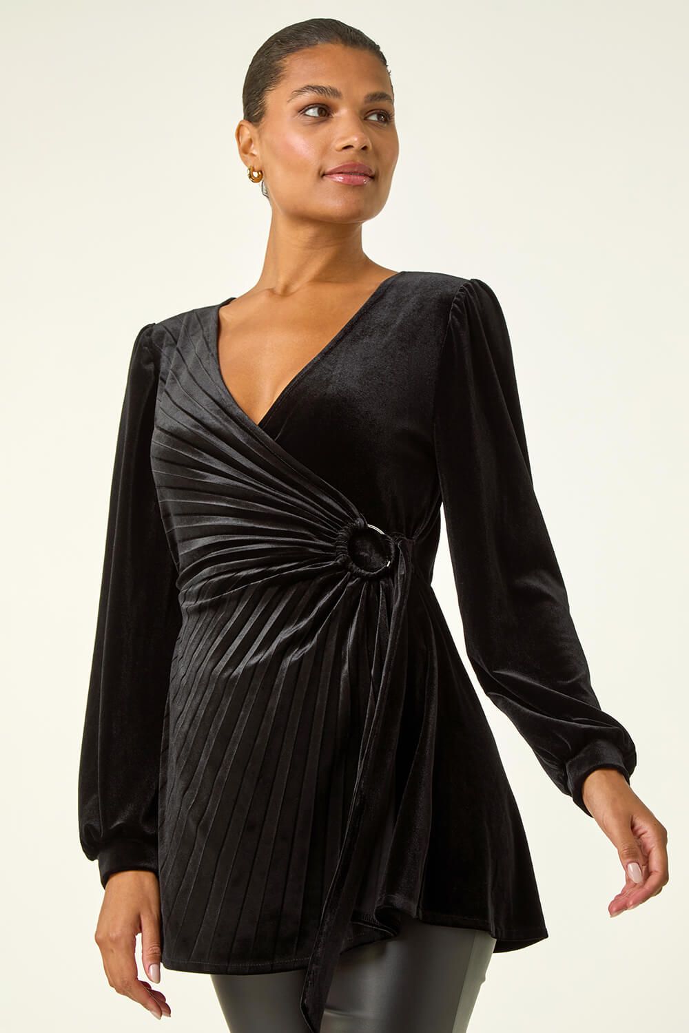 Roman Velvet Pleated Wrap Top