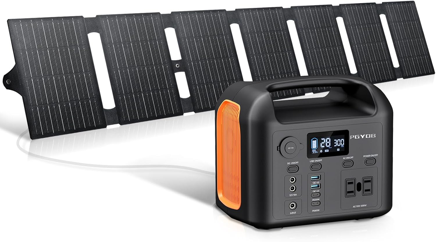 Portable Power Station with 55W Solar Panel  299Wh LiFePO4 Backup Battery 300W Pure Sine Wave AC (600W Peak) Car Outlets PD 60W QC3.0 Solar Generator Power Bank for Camping  Emergency  CPAP