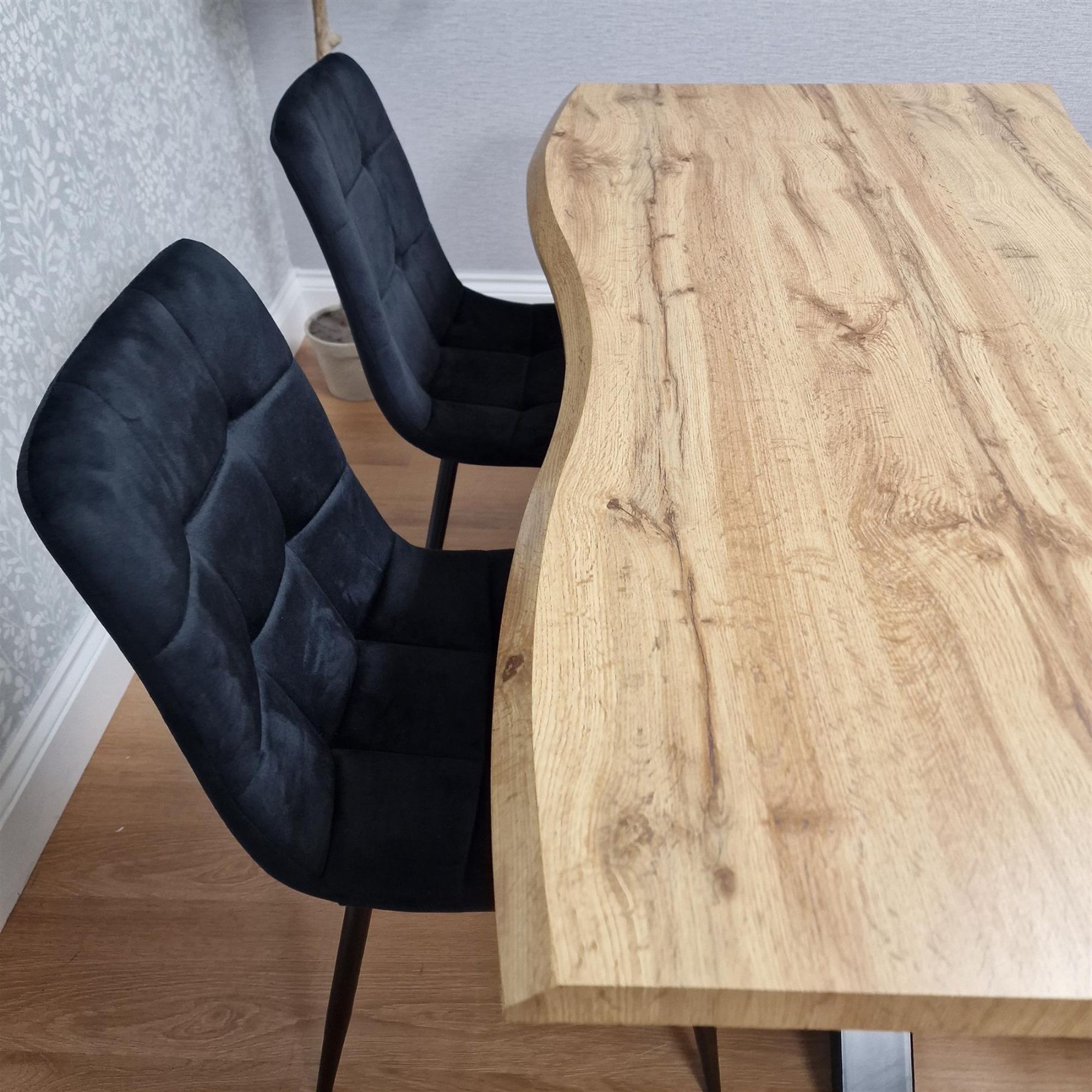 KOSY KOALA Wood Dining Set with Velvet Chairs & Grey Velvet Bench