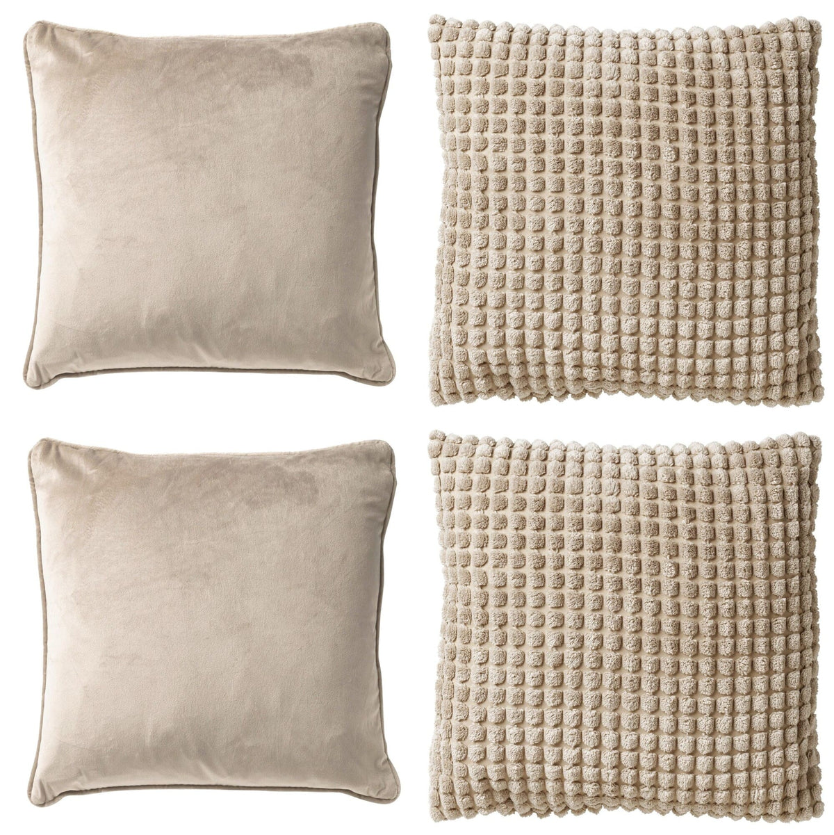 KUSSENSET - 4-delig - Texture Harmony - 45x45 cm - inclusief binnenkussens - beige