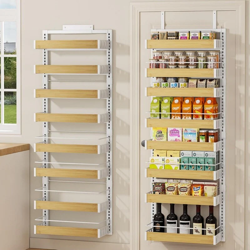 8-tier door storage rack, 2-in-1 wall-mounted or hanging spice rack with adjustable baskets