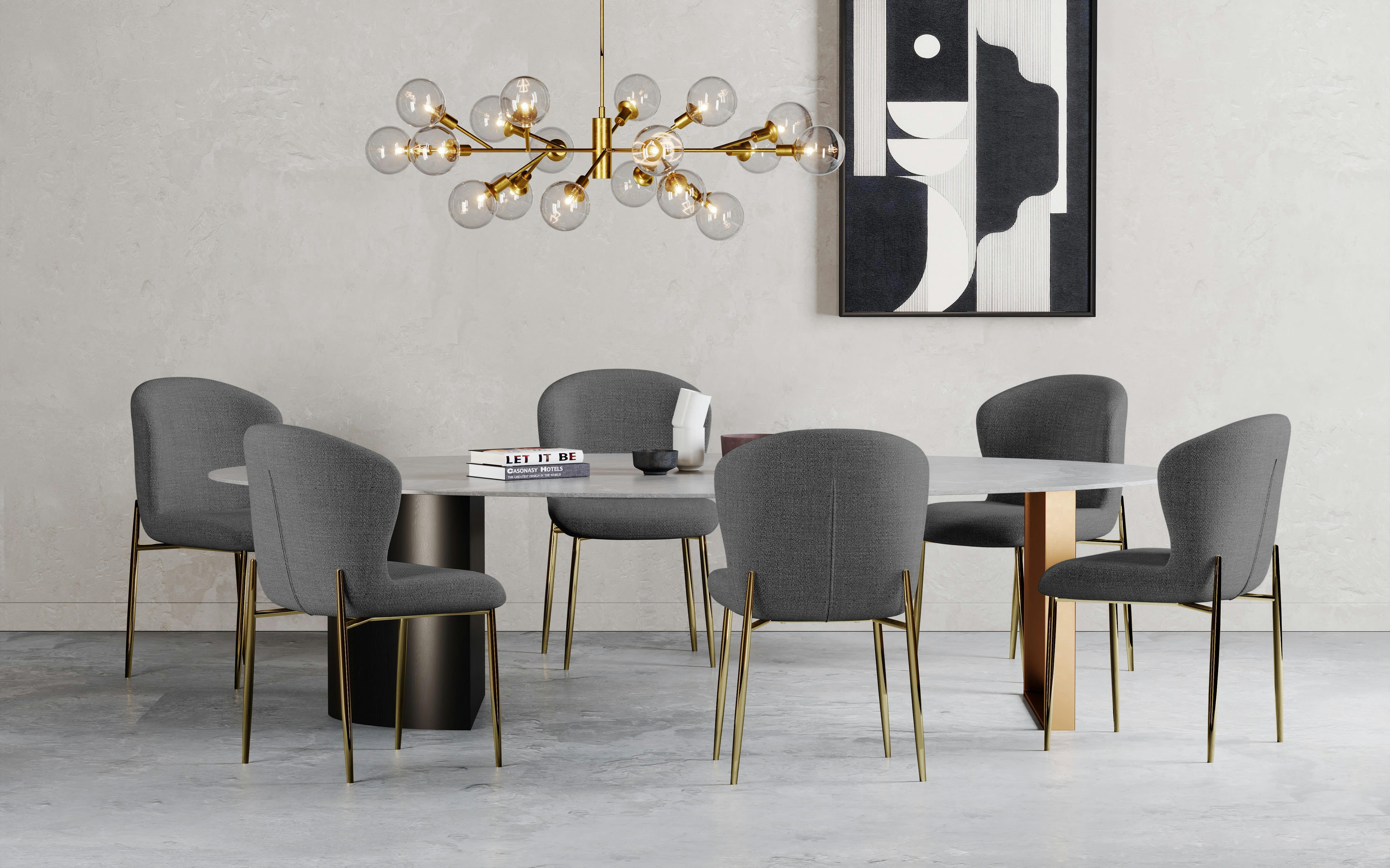 SOLVEIG - Lot de 2 chaises  tissu gris pieds or