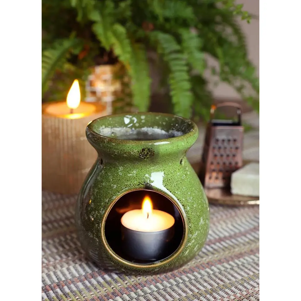 Ideas4seasons Geurbrander - amberblokjes/olie - keramiek - groen