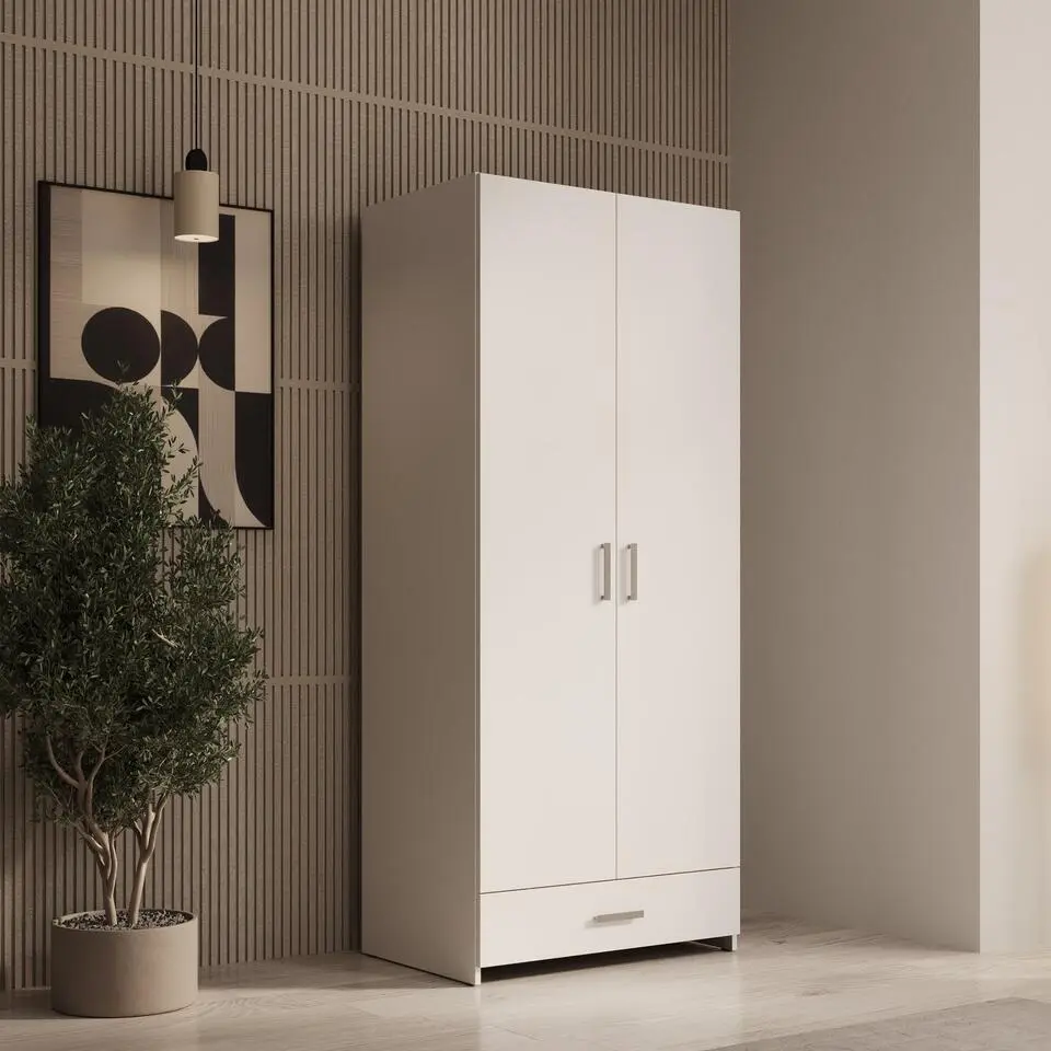 Meubella - Elario - Kledingkast met 2 deuren - Wit - 80x54x191 cm