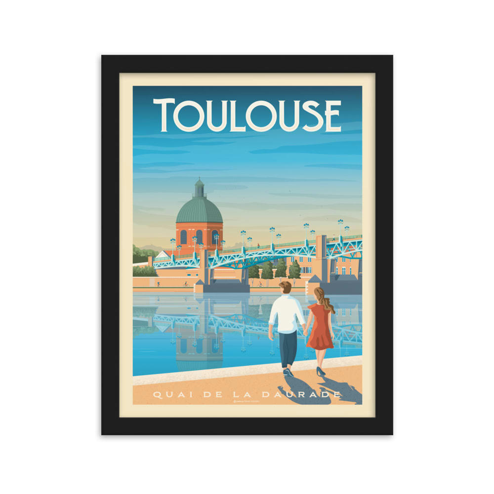 - Affiche Toulouse France + Cadre Bois noir 21x29,7 cm