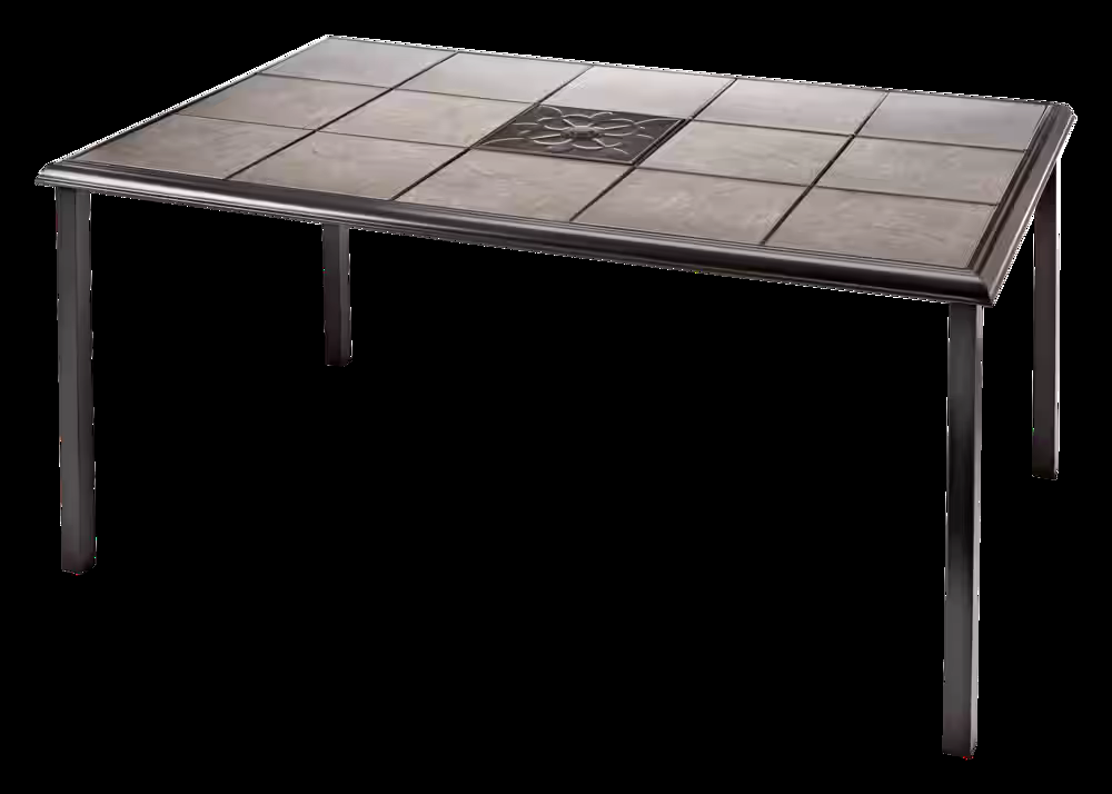 For Living Bluebay Rectangular Steel Outdoor Patio Dining Table w/ Ceramic Tile, 64x41x28-in