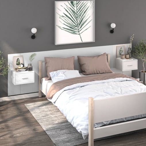 NNEVL Wall-mounted Bedside Cabinets 2 pcs High Gloss White