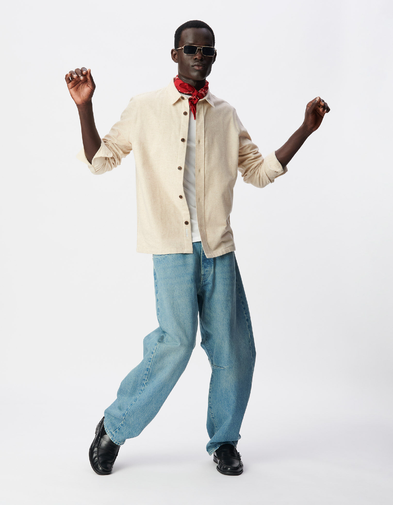 Chemise regular beige flanelle Homme