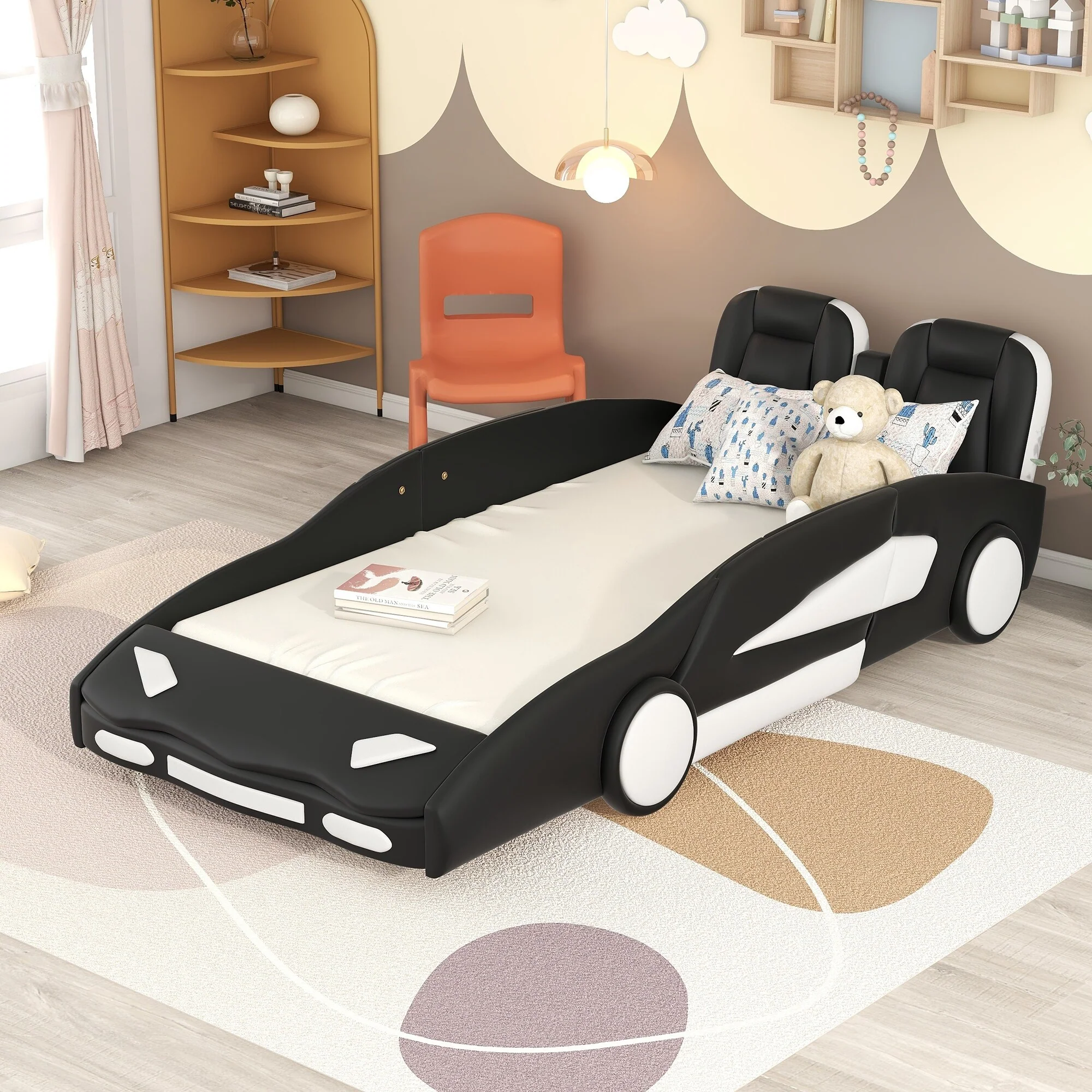Twin Size Race Car Bed with Wheels, No Box Spring Needed