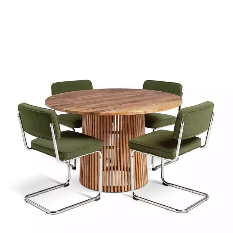 Habitat Jericho Natural Dining Table & 4 Green Chairs