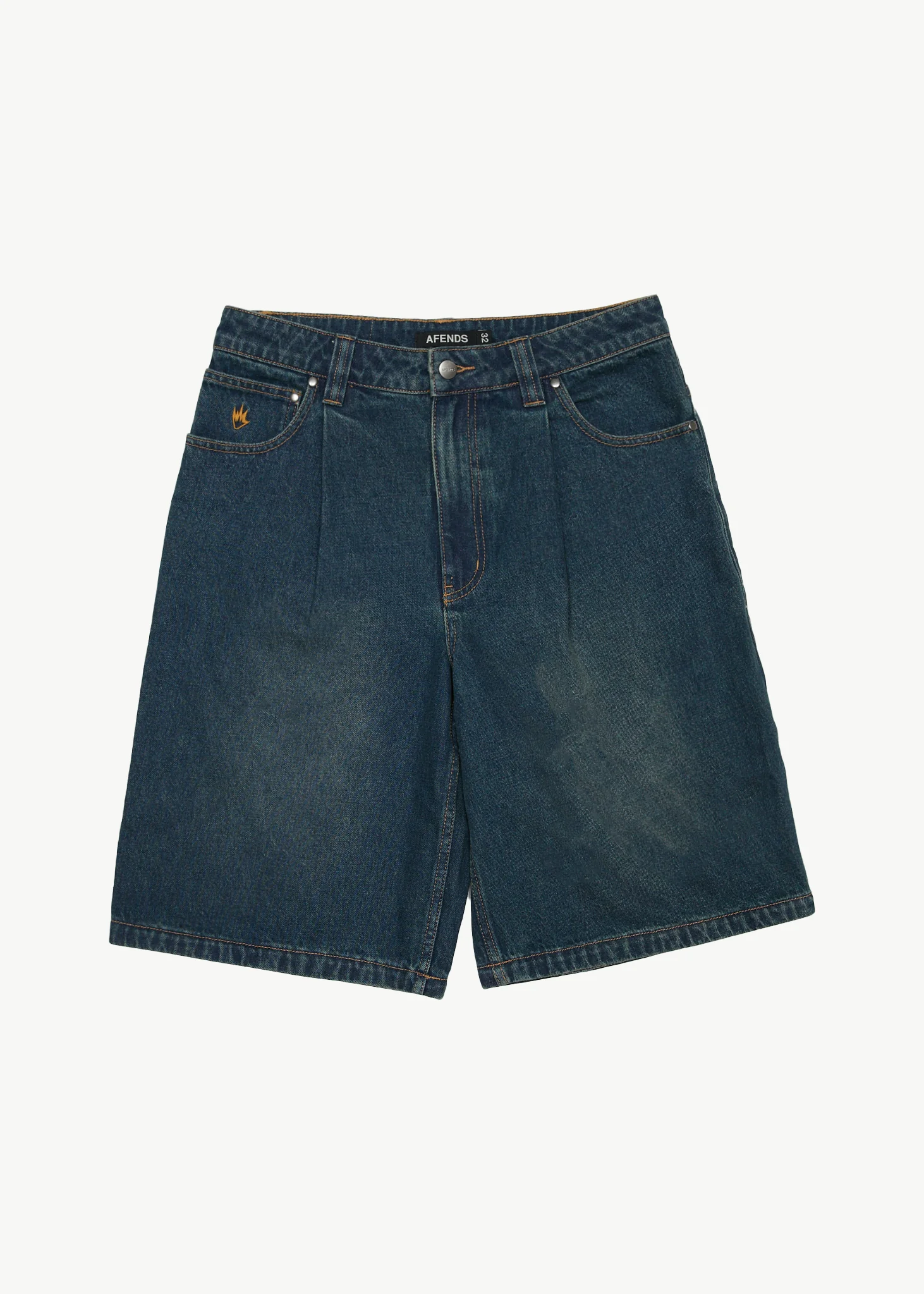 AFENDS Mens Fast Forward - Denim Ultra Baggy Pleated Short 24 - Vintage Wash