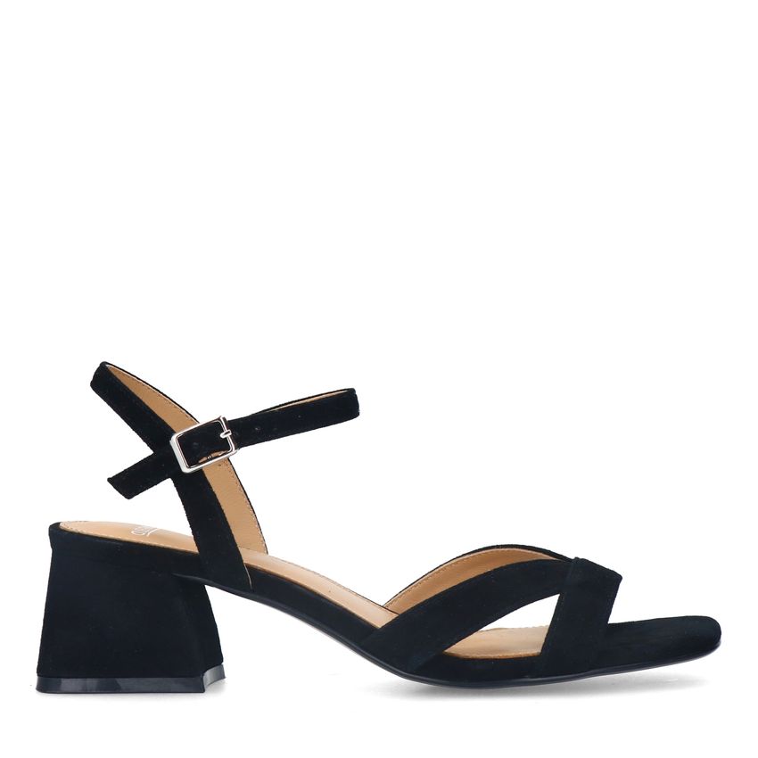 Manfield Zwarte suède sandalen met hak