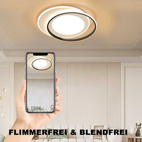 NETTLIFE Plafonnier LED Noir Blanc Rond 66W Moderne 48,5 cm Dimmable avec Télécommande Lampe de Salon pour Chambre Cuisine Couloir