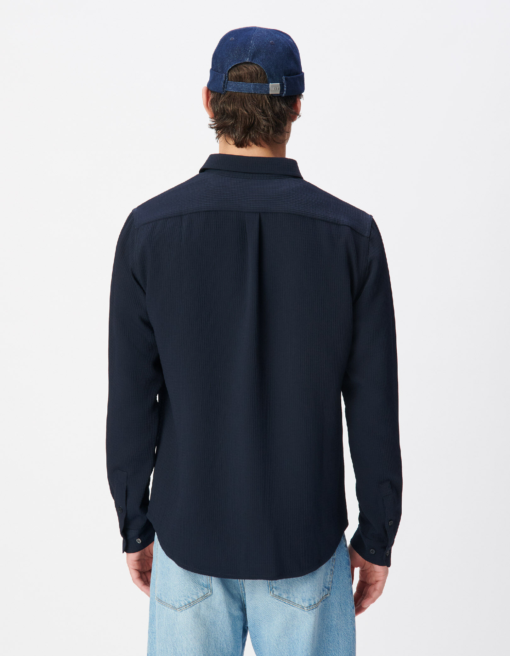 Chemise slim marine seersucker DRY FAST Homme