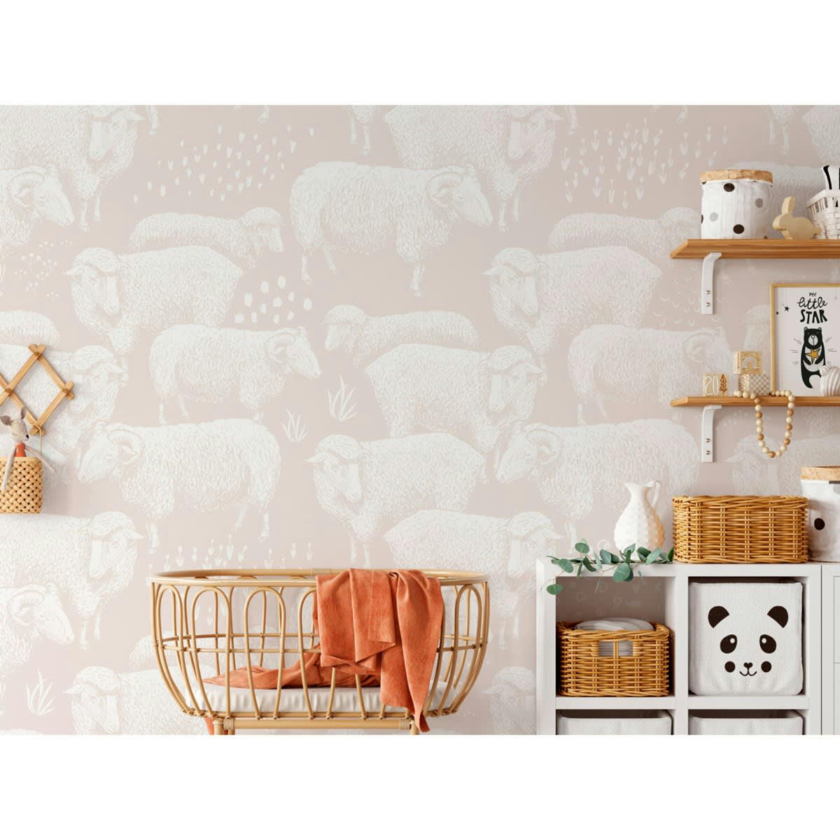 BERGERIE - ROSE TENDRE - Papier peint panoramique motif imprimé Rose 288x280cm