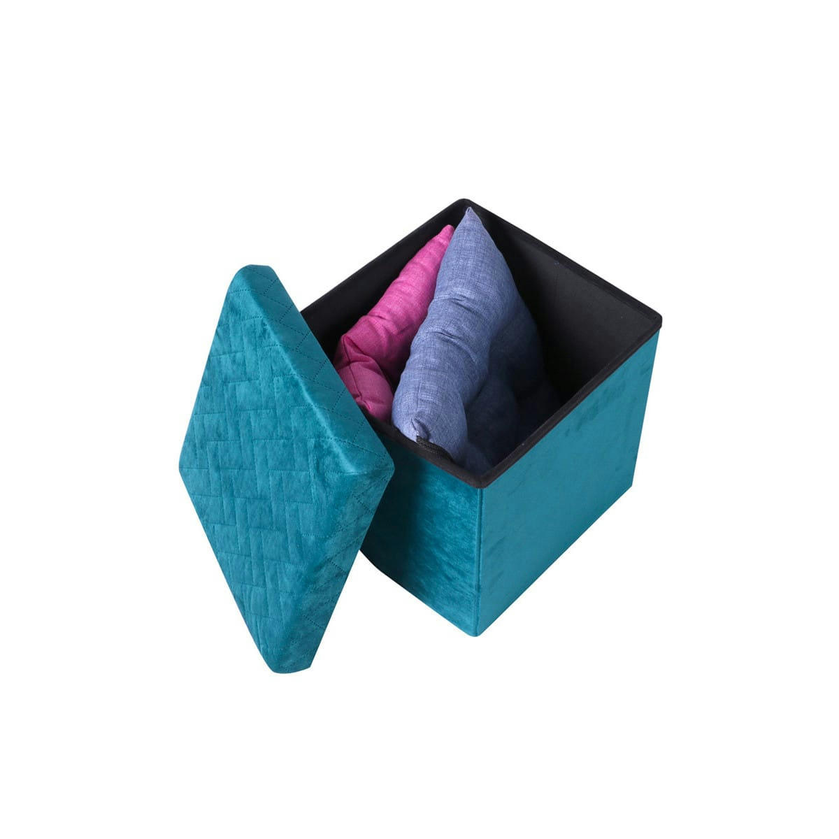 - Pouf coffre de rangement velours vert - 37.5x37.5x37.5cm