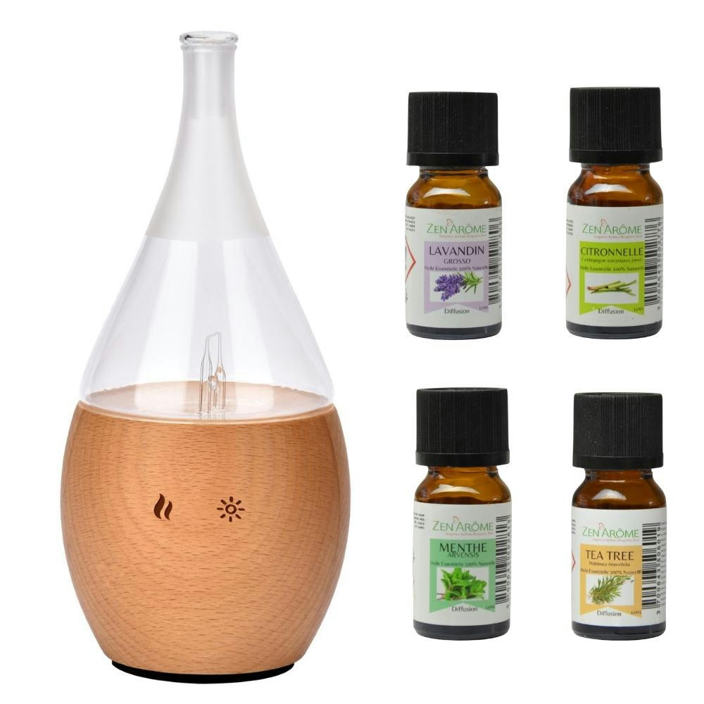 COFFRET - Diffuseur Venturi Bois FSC Bolea et 4 Huiles Indispensables Quotidien