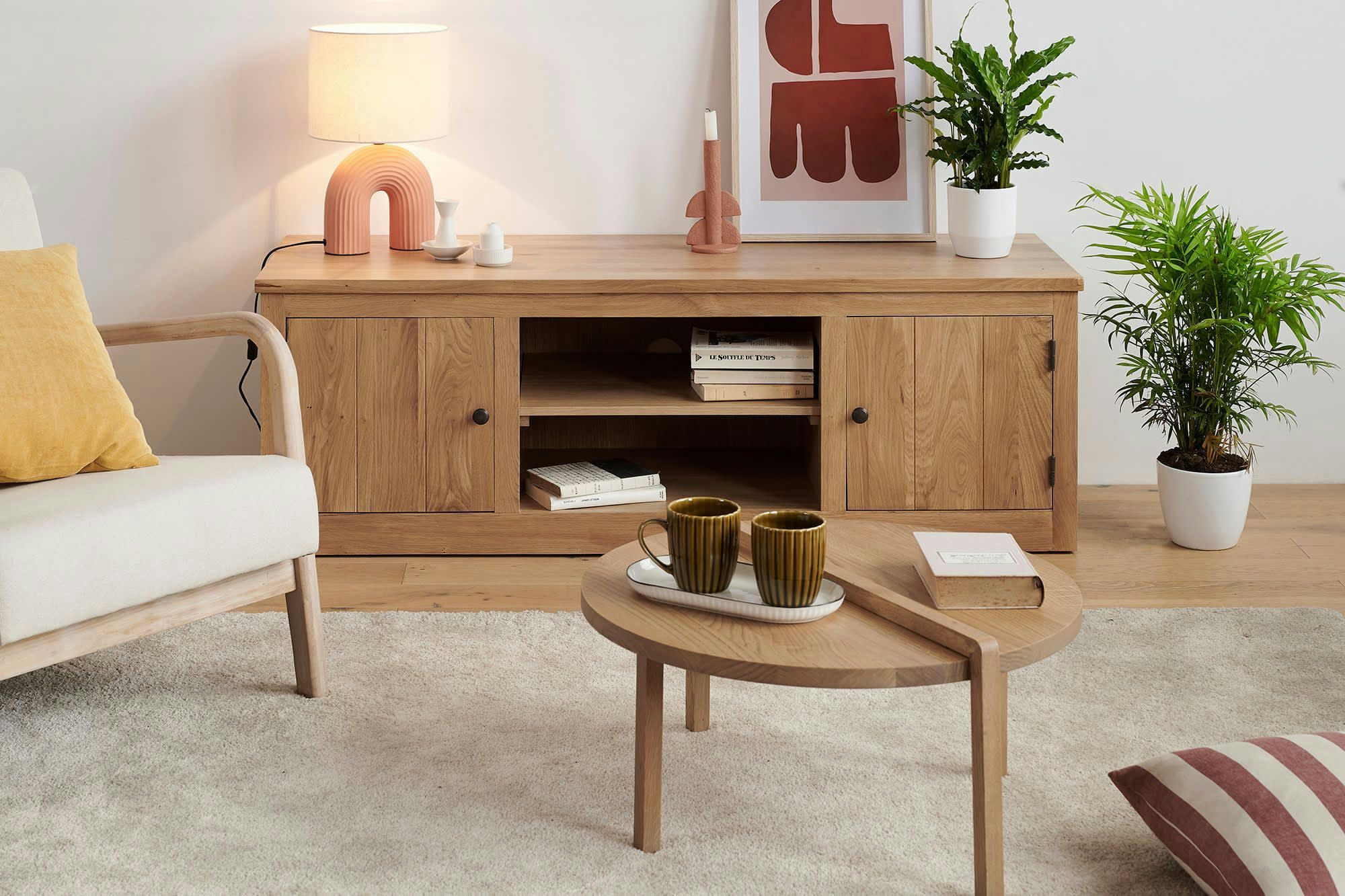 VICTORIA - Meuble télé bas en chêne massif