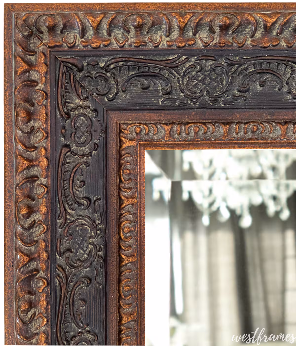 West Frames Parisienne French Ornate Wood Framed Wall Mirror Antique Bronze Black Patina Finish