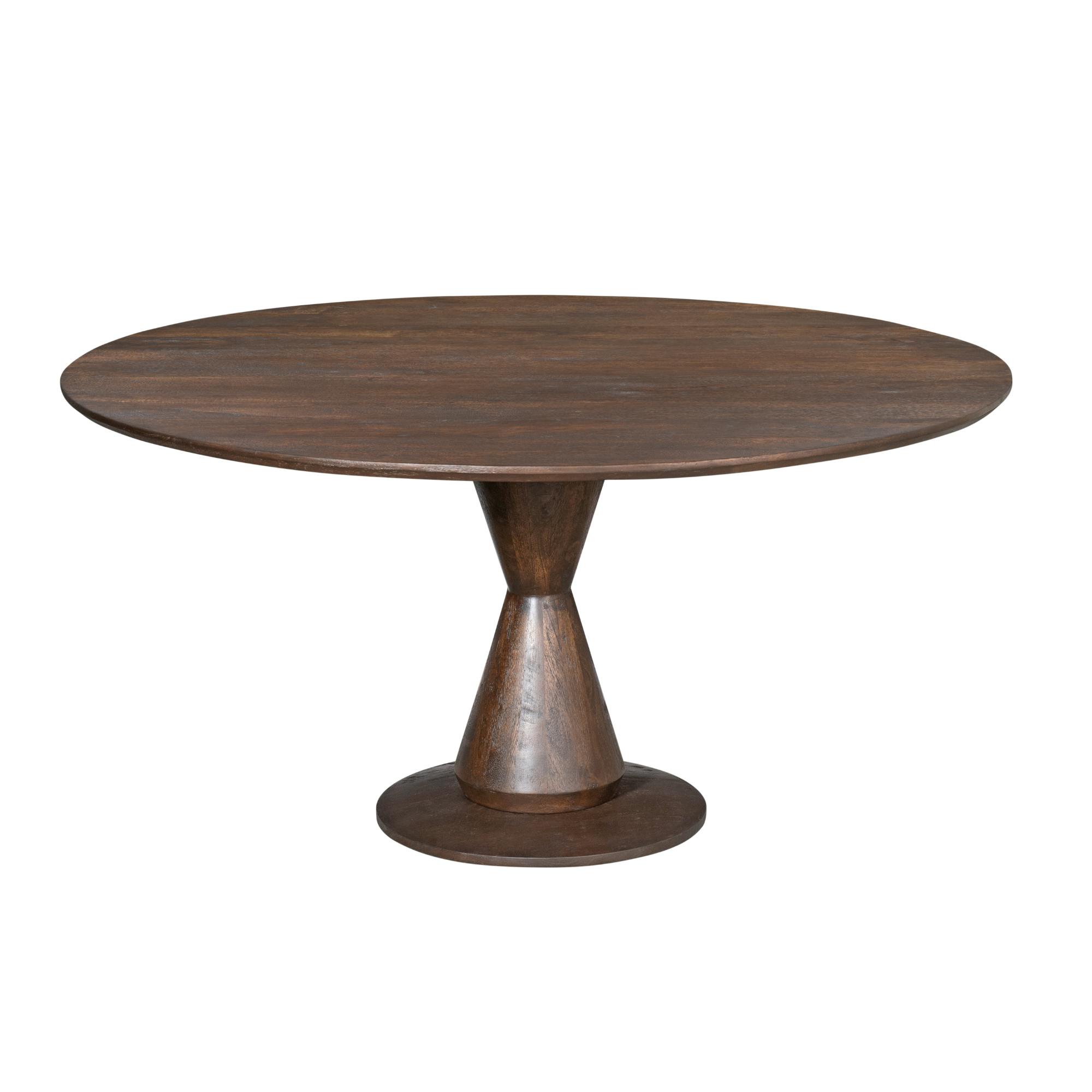 Table à manger bois foncé pied central sculpté Ø130 cm ALMA