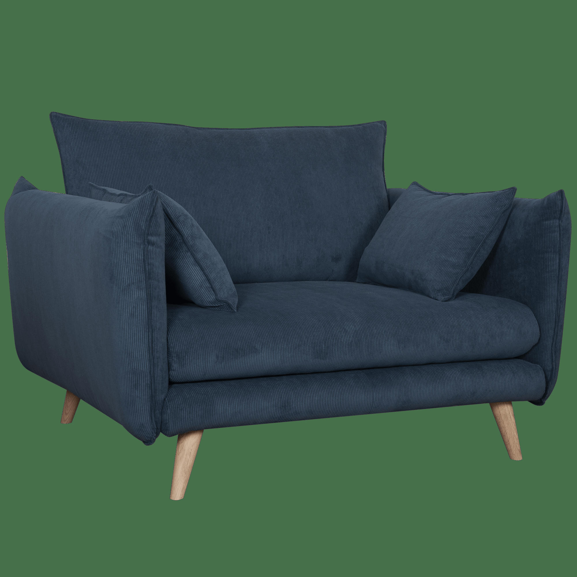 ORION - Fauteuil XXL tissu velours 1 place Bleu Prusse