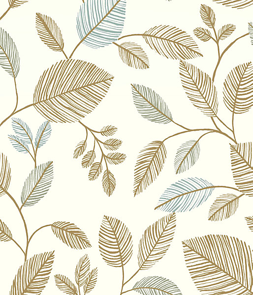 Papier peint vinyle intissé feuillage marron, bleu L.1001 x l.53cm Rasch, Colette
