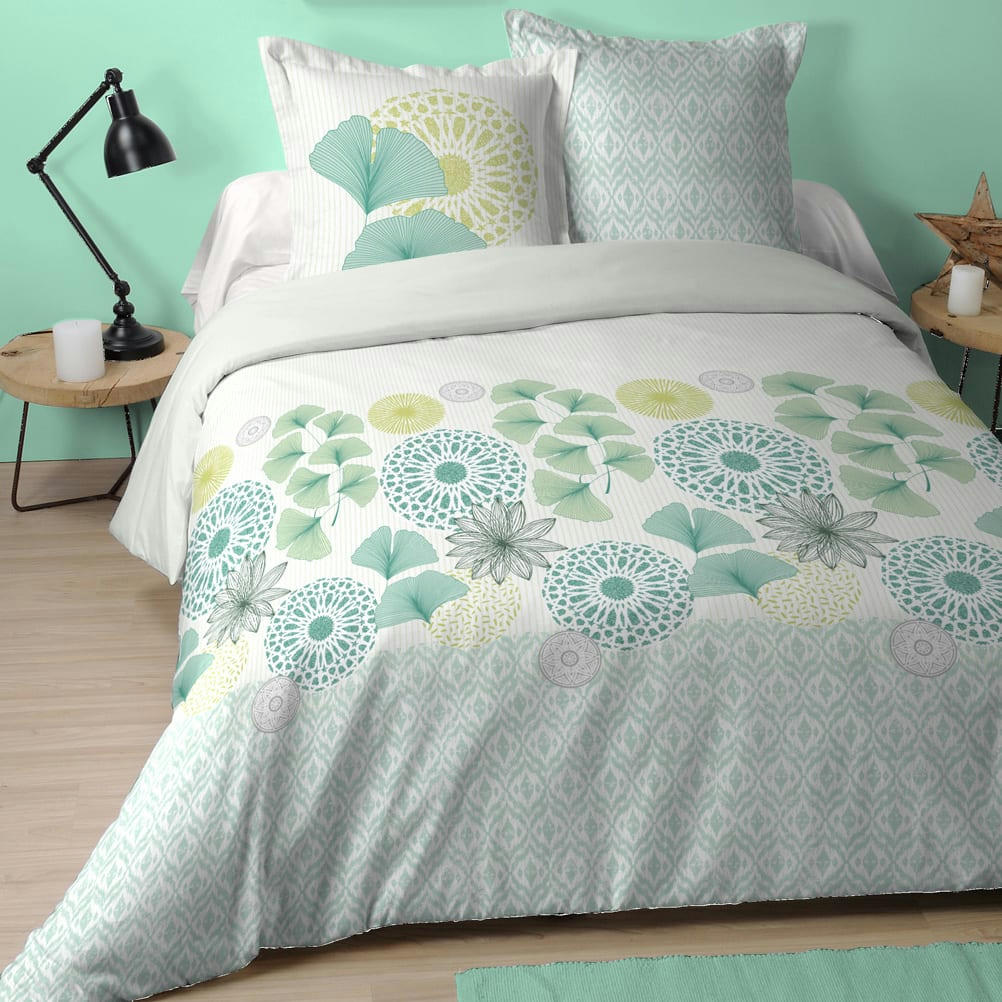 GINNAN - Parure de lit en coton vert 260x240