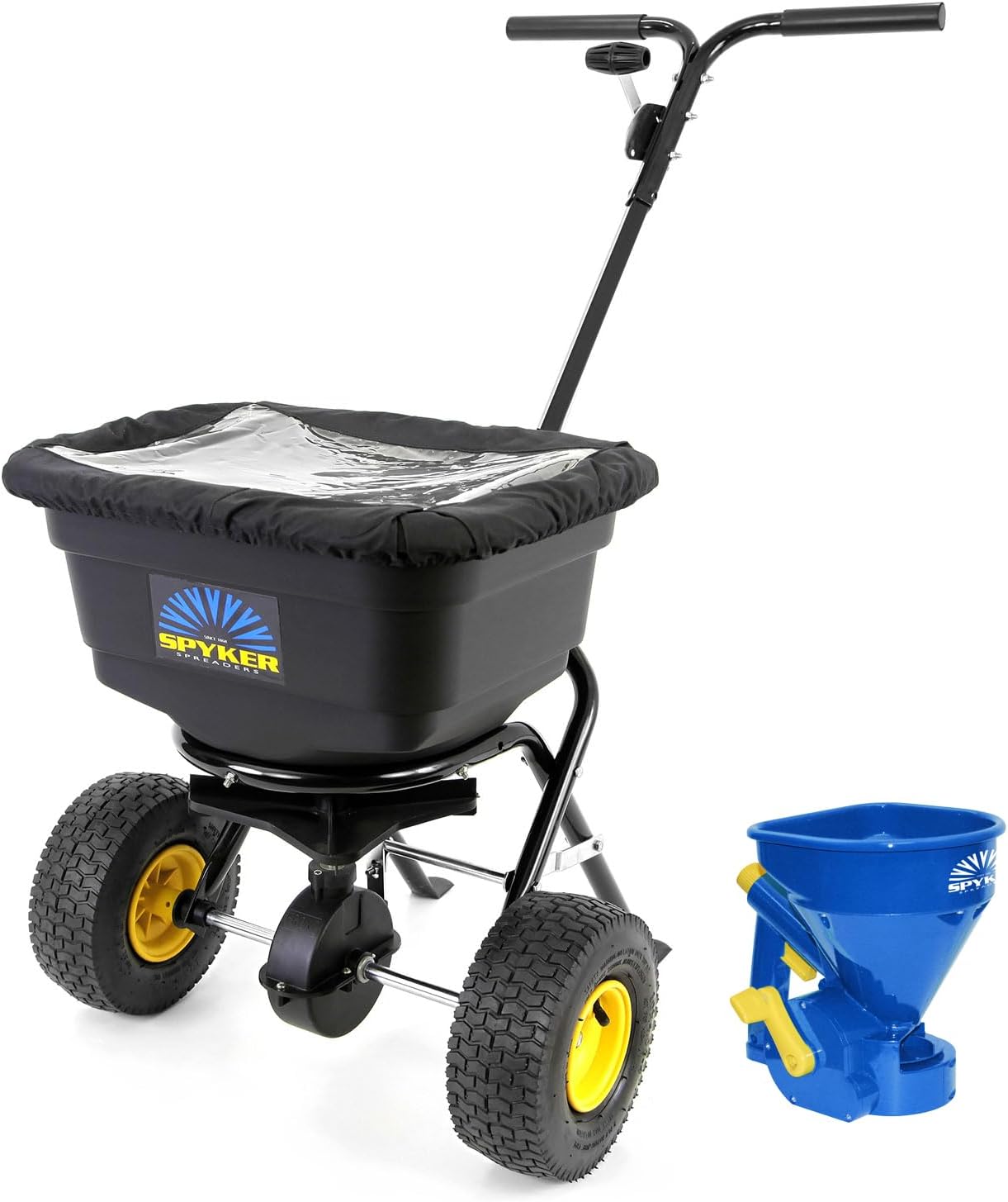Spyker Lawn and Handheld Spreader Kit: Pro-Series 50 Pound Broadcast Spreader with 5 Pound Handheld Spreader Kit