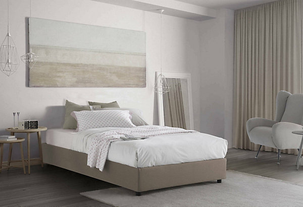 Lit double Dbamb, Lit coffre avec revêtement en tissu, Ouverture frontale, avec matelas 120x190 cm inclus, Taupe