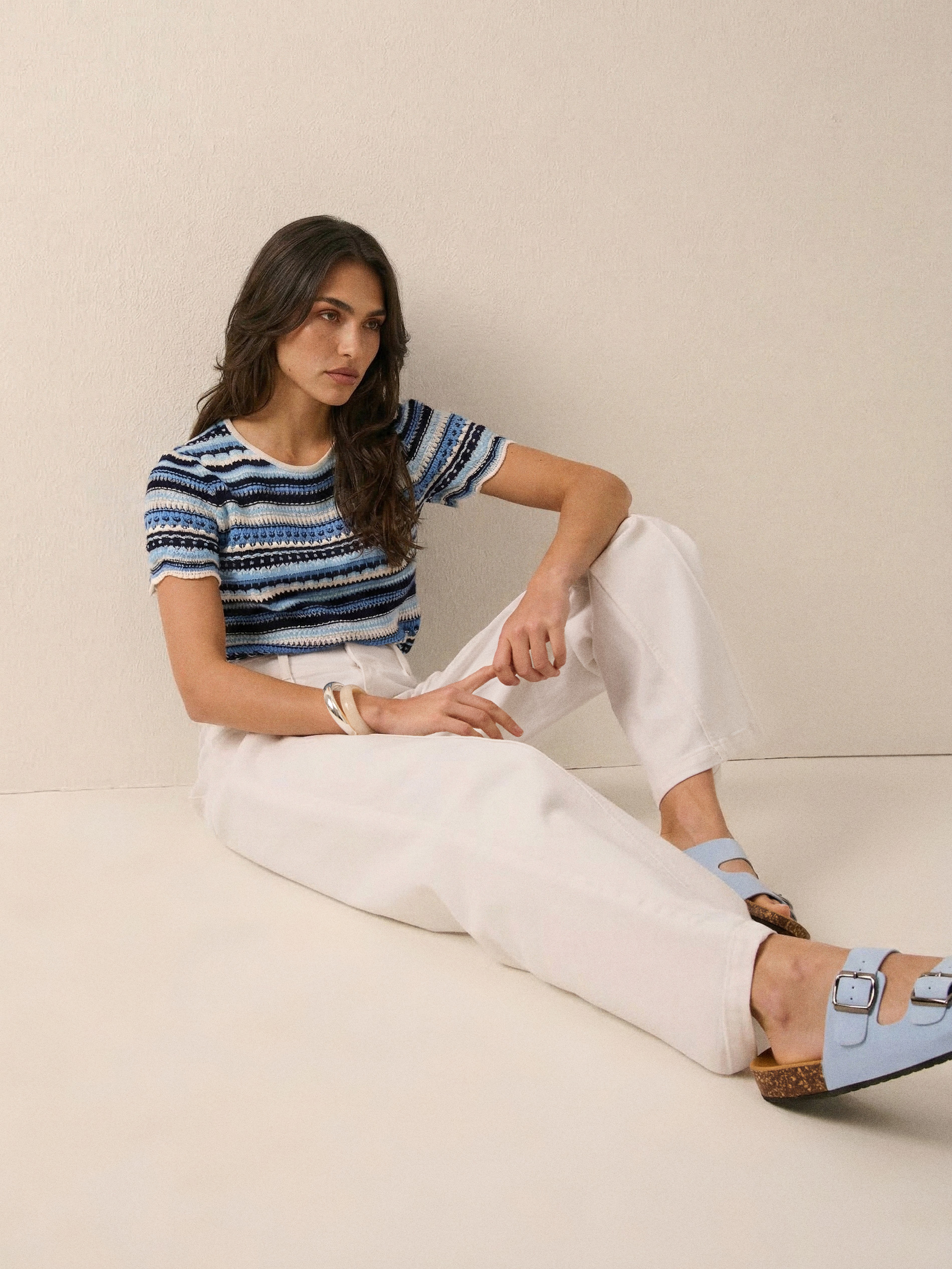 Jeansy wide leg comfort z przeszyciami